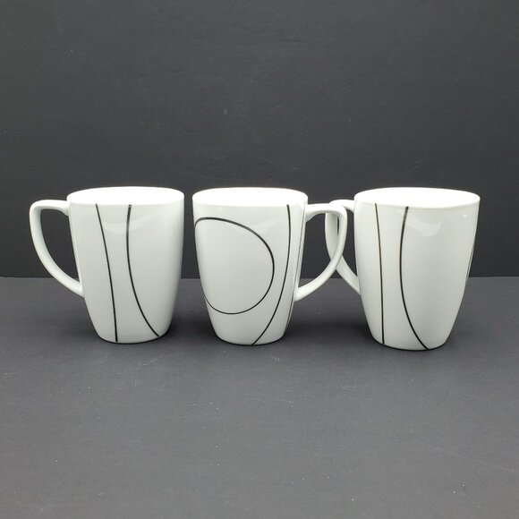 Corelle Coordinates Simple Lines Porcelain Mugs White Mugs Black Lines Circles - Picture 2 of 10